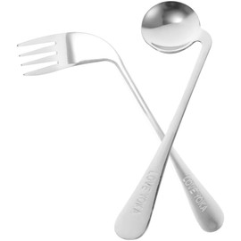 Utensils Angled Fork Spoon Adaptive Utensils Set Self Eating Utensils Curved Cutlery Utensil Assist Tableware for Adults Elderly Patient (Right-Handed)