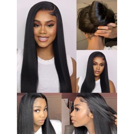 Nadula Bye Bye Knots Yaki Straight Glueless Wig Human Hair with Elastic Drawstring Pre Cut 7x5 Invisible Knots HD Lace Front Put on and Go Wigs Pre Everything Glueless Light Kinky Staight Wigs 18inch