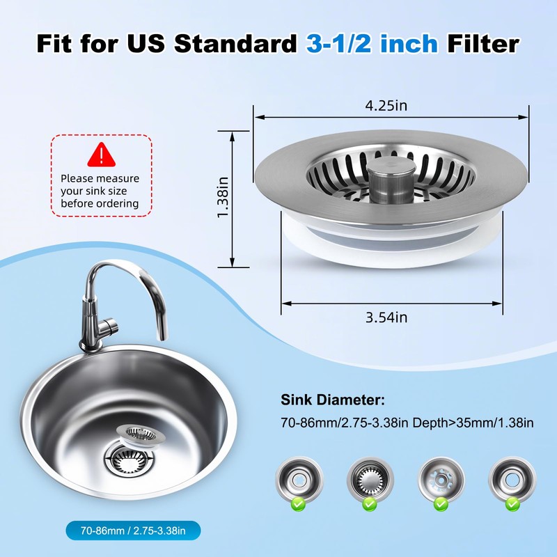 Universal Kitchen Sink Drain Stopper Combo 3 in 1 Pop-up
