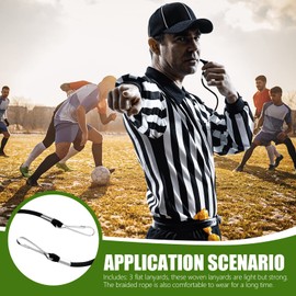 3 Pcs Whistle Lanyard Double Clip Lightweight and Sturdy Nylon Lanyard with Clip Metal for Coach Wrestling Referee School Football Basketball Team Class Competition Training, Black