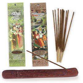 Prabhuji's Gifts Hari, Mayapur Hand-Rolled Spiritual Incense Sticks - Aromatic Sticks - for Meditation, Yoga, Relaxation, & Aromatherapy Incense - 2 Packs of 10 Sticks with Wooden Burner