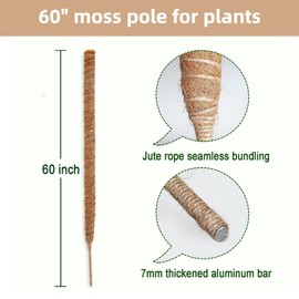 Bivpreom 60 Inch Moss Pole for Plants，Bendable Moss Pole for Plants Monstera，Handmade Coir Plant Support Stakes for Potted Plants, Pothos