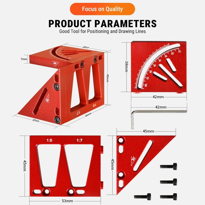 Uadme 3D Multi Angle Measuring Ruler, 45/90 Degree Aluminum Alloy