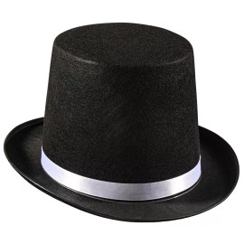 Dress Up America Top Hat For Adults - Black Felt Magician Hat With Trimming - Adult, Silver