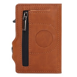 Wallet Aluminium Alloy PU Anti Lost Ultra Thin ID Credit Card Holder for Locator Tracking Device Apricot