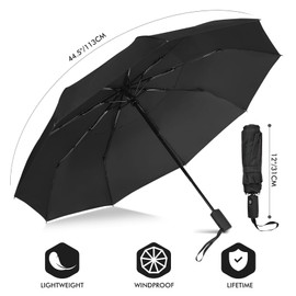 NINEMAX Compact Travel Umbrella Windproof Strong Folding,Small Automatic Umbrellas Double Canopy Wind Resistant with Case - Foldable Umbrellas for Women Handbag Size (Black)