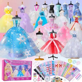 Lukovee Kit De Diseño Moda Para Niñas, 600/500+ Piezas Kit De Costura De Ropa De Muñeca Con 4 Maniquíes, Kits De Manualidades Coser Para Ninas, Juguete Educativos Niños, Regalo Para Ninos De 6+ Años