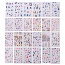 Cute Washi Seal, 24 Sheet Set, Large Amount, Cats, Animals, Plants, Flowers, Butterflies, Stylish, Notebook, Deco, Sticker Set, Notebook, Diary