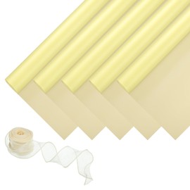 PATIKIL 20 Sheets Flower Wrapping Paper, 22"x22" Korean Style Floral Bouquet Craft Packaging Waterproof Paper with Ribbon for Flowers Gift Packaging, Light Yellow