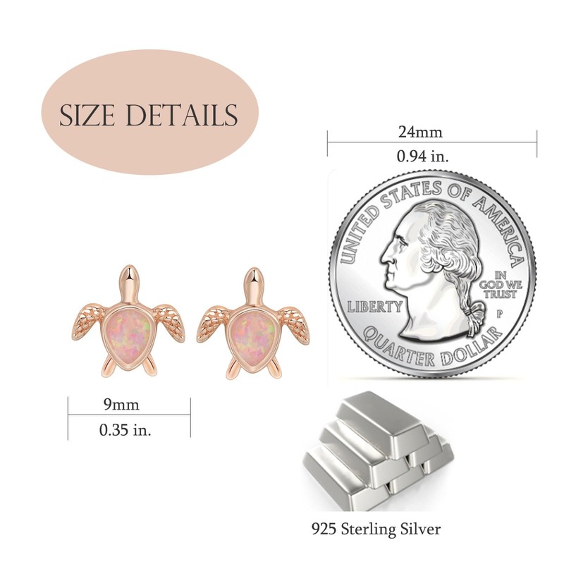 SILBERTALE Elegant S925 Sterling Silver Turtle Stud Earrings with Pink