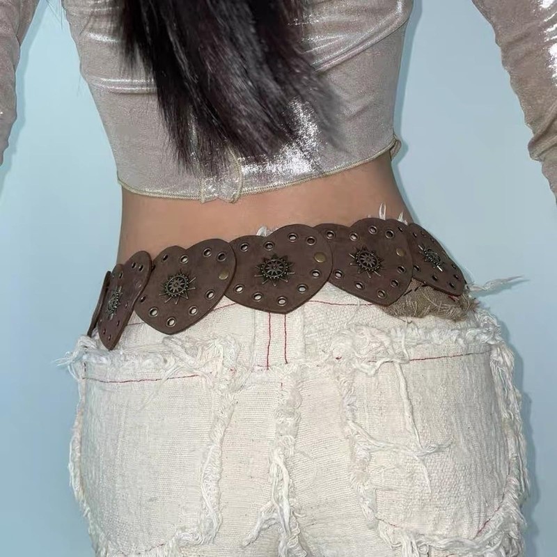 TRADERPLUS Wide Belt Boho Chic Heart Shape PU Leather Western