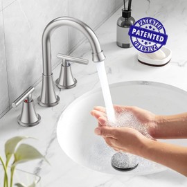 Bathroom Faucets for Sink 3 Hole, Hurran Brushed Nickel Bathroom Sink Faucet with Pop-up Drain and Supply Lines, Stainless Steel Lead-Free Widespread Faucet for Vanity RV Farmhouse Sink