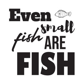 Even Small Fish are Fish Fishing Fisherman Motivational Quote Vinyl Decal Wall Art Sticker Designs Vinyl Stickers for Home House Walls Rooms Windows Bedroom Decoration Size (12x12 inch)