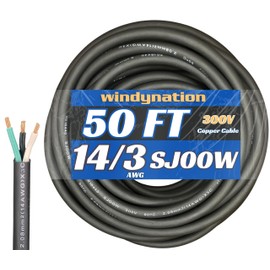 50 Feet 14/3 SJOOW Cable Cord 14 AWG 3 Conductor SO Wire - 14 Gauge 3 Conductor (14/3 Wire) 300V Portable Power Extension Cable for Motor Leads, Portable Lights, Battery Chargers