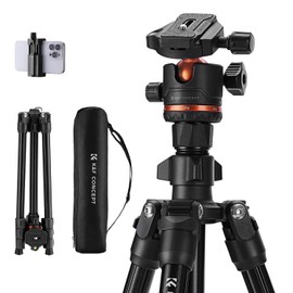 K&F Concept 70 inch/178cm Camera Tripod, Lightweight Travel Tripods for Camera with 360 Degree Ball Head Load Capacity 8kg/17.6lbs, Cellphone Clip for Smartphone Live Streaming Vlog K234A3+BH-36