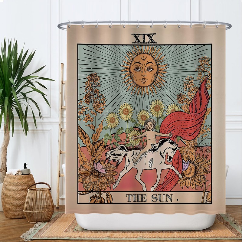 Ulticool Shower Curtain - Sun Nature Flowers Tarot Horoscope Vintage