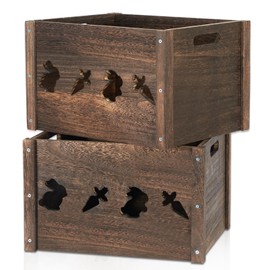 Edergoo Wooden Crates 2 Pack, Hollow Wooden Crates for Display, Farmhouse Handmade Wood Crate with Handles, Rustic Durable Wooden Crates for Storage, Large Decorative Wooden Crate Box for Display