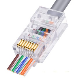 Yankok [Conectores de paso RJ45 CAT5e] 8P8C pines chapados en oro de 3 clavijas para cables Ethernet Cat5 Cat5e Terminación fácil y rápida sin blindaje (Paquete de 100)