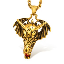 Oaldilee Mens Dragon Necklace 18K Gold Plated Dragon Head Necklace Roaring Dragon Head Pendant Cool Punk Jewelry