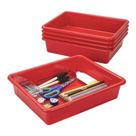 Storex Letter Size Flat Storage Tray – Organizer Bin for Classroom, Office and Home, Red, 5-Pack (62518U05C)