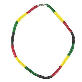 Tiger Smile Round Chips Rasta Clam Shell Choker Necklace 18" Black Red Yellow Green