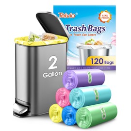 Small Trash Bags 2 Gallon 120 Count Strong Trash Bags Colorful Small Garbage Bags, Trash Can Liners for Bathroom Home Office Kitchen Bedroom, fit 5-10 Liter, 1,1.2,1.6,2,2.6,3 Gal,Multicolor