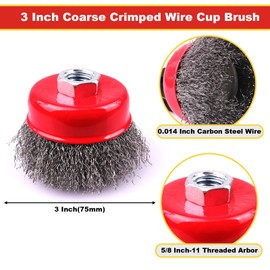 LSTOPGO 5 Pack 3 Inch Coarse Crimped Wire Cup Brush for 4 1/2 Angle Grinder, 5/8 Inch-11 Threaded Arbor, 0.014 Inch Carbon Steel Wire, Brush for Rust, Corrosion, Paint Removal