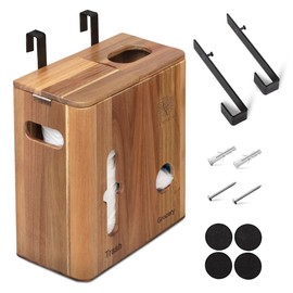 Toumpak Trash bag dispenser - Bag holder - Trash bag holder dispenser - Plastic bag holder - Kitchen organizers and storage - 2 in 1 Grocery Bag Holder & Trash Bag Dispenser - Acacia Wood