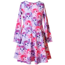 Girls Winter Twirl Dresses Cat Outfits Casual Purple 8 9