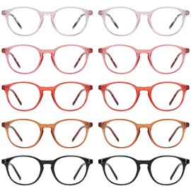 BFOCO 10-Pack Pattern Design Reading Glasses for Women Spring Hinges Round Readers Glasses Ladies +2.25