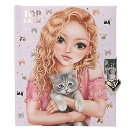 Depesche TOPModel Kitty and Doggy 13569 Diary with Heart Lock and Key, Purple Book with Model Motif, Cat Pattern and 192 Lined Pages