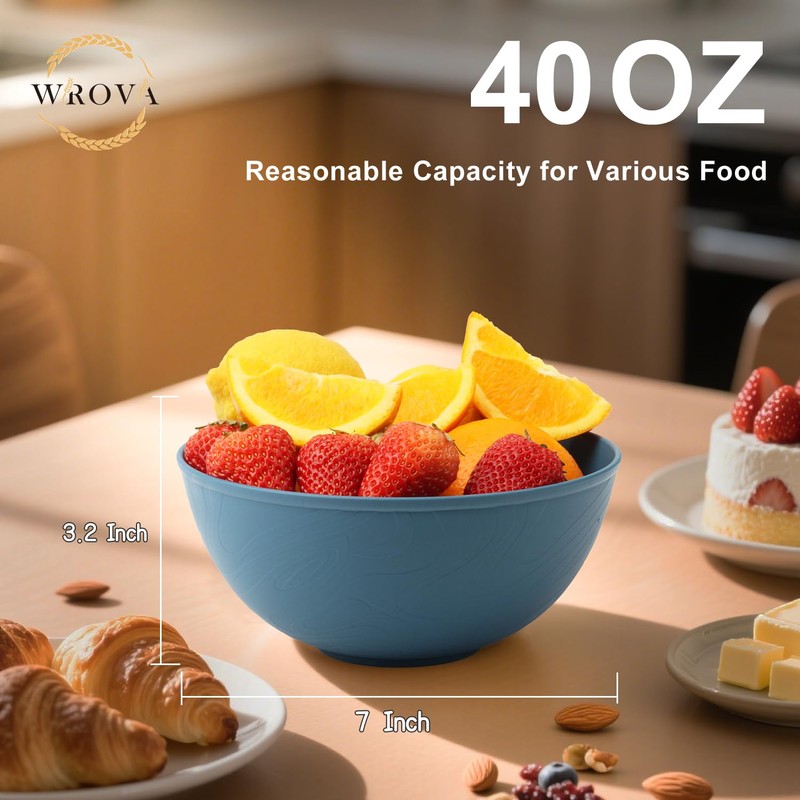 Wrova Wheat Straw Salad Bowls for Kitchen set of 6,Anti-Scald