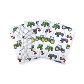 Tractor Recycled and Recyclable Gift Wrapping Paper - Vintage and Modern Tractors - 4 Sheets and 4 Tyre Track Strung Gift Tags - Birthday - Father's Day - Farm - Christmas