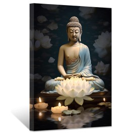 ZXHYWYM Zen Canvas Wall Art Buddha Painting with Lotus Flowers Pictures Prints Spa Artwork Office Decor for Spiritual Meditation Yoga Room Framed(1, (16.00" x 24.00"))