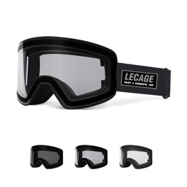 LECAGE Photochromic Ski Goggles Men Women Frameless Photochromic Snowboard Goggles for Glasses Wearers Anti-Fog UV Protection Compatible Helmet Snow Sports Glasses for All Weather Conditions (Black)