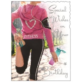 Female Birthday Card for Her - General Card for Women - Sporty Running Design - Special Finishes and Illustrated Insert Leaf - Made in the UK
