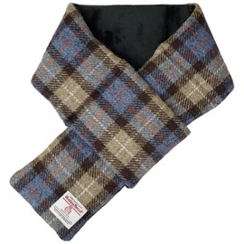 Sleeping Sheep Harris Tweed Short Scarf, Padded, Unisex, Easy to Put On, Fleece Lined, Case Included, brown plaid, Free size