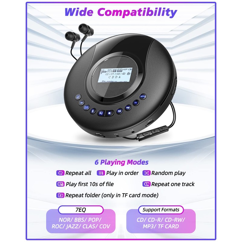 ARAFUNA Portable CD Player Bluetooth with FM Radio, 2000mAh Rechargeable