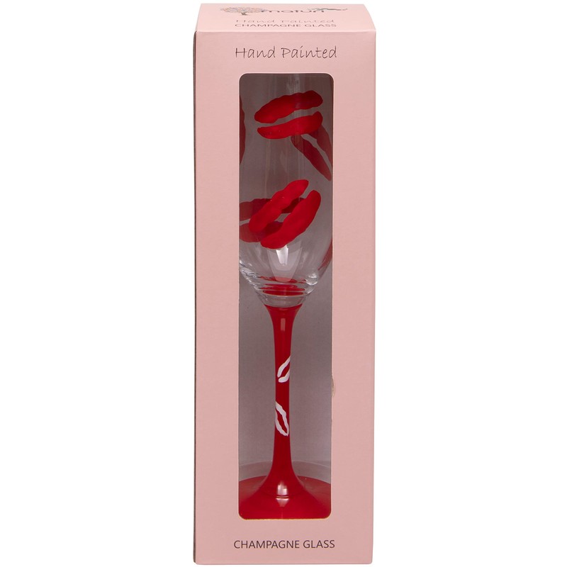 Maturi Hand Painted Lipstick Kiss Champagne Flute, 400ml, Red, Gift