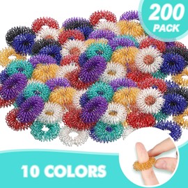 200 Pcs Acupressure Rings Spiky Sensory Finger Rings Stress Relief Fidget Sensory Toys Fidget Ring Anxiety Relief Toys Finger Massager Ring Stress Reducer Ring for Men, Women, Adults, Teens, 10 Colors