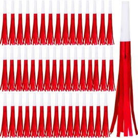 LCPQMZGH 48 Pcs Noise Makers Glitter Metallic Fringed Noise Makers Horns for Baby Shower, Kids Birthday, New Year Party Favor - White Red