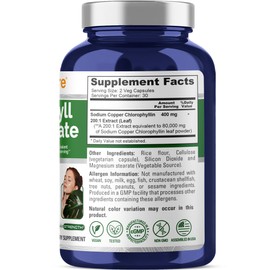 NusaPure Chlorophyll 200:1 Extract, 400 mg Equivalent to 80,000mg 60 Veggie Caps (Equivalent 80000mg per Serving, Non-GMO, Vegan) Sodium Copper Chlorophyllin