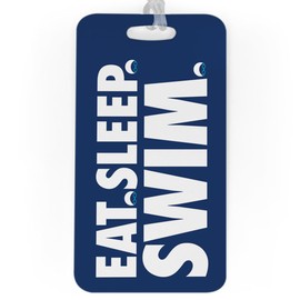 Swimming Luggage & Bag Tag | Eat Sleep Swim | Custom Info on Back | Large | Navy