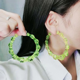 4 Pcs Clear Bamboo Hoop Earrings for Women Liquid Bamboo Hoop Earrings Lucite Bamboo Earrings Acrylic Bamboo Hoop Earrings Jewelry Gift for Women