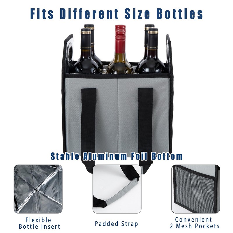 LUILANC Collapsible 6 Bottle Wine Carrier Storage Box Reusable Portable