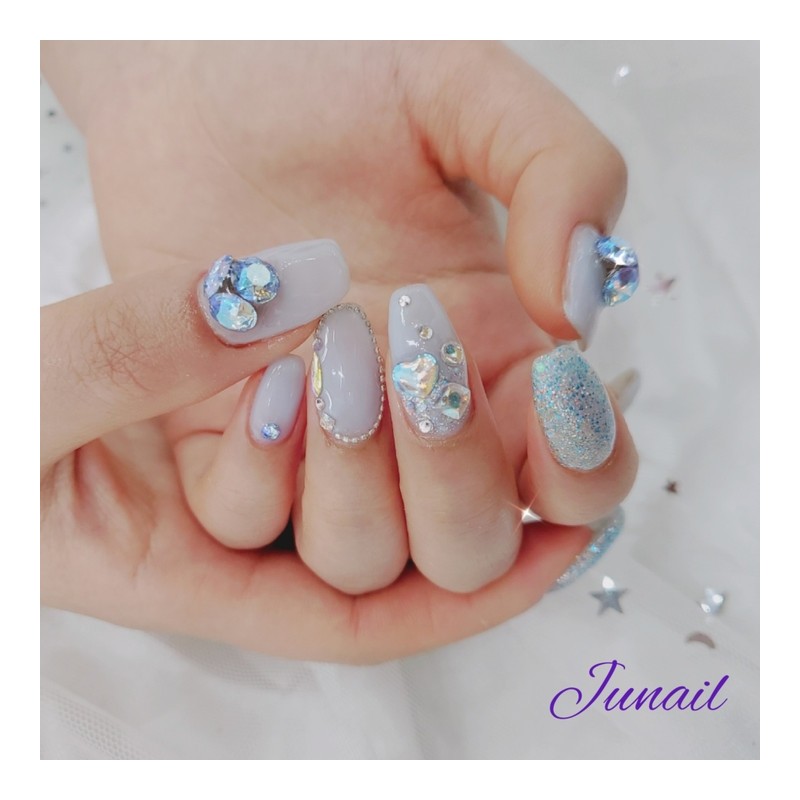 ❣️ Blue Sapphire Shimmer Handmade Nail Tips ✨ - Long