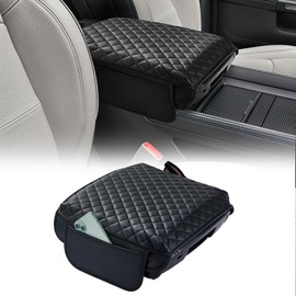 JOYTUTUS Center Console Cover Compatible with 2019-2025 Ram 1500 2500 3500, Leather Arm Rest Armrest Cover for Car, Middle Console Cover Lid, Car Arm Rest Cover Pad Cushion Replacement, with 2 Pocket