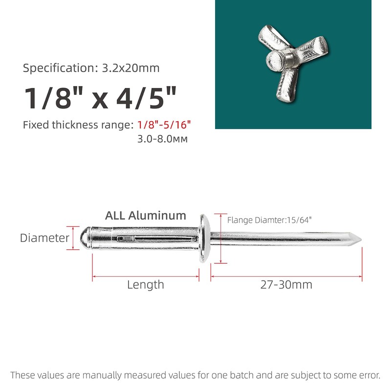 100pcs Trifold Rivets,Silver Aluminum Alloy Folding Blind Rivets,Tri-fold Exploding Pop