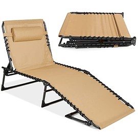Best Choice Products Patio Chaise Lounge Chair, Outdoor Portable Folding in-Pool Recliner for Lawn, Backyard, Beach w/ 8 Adjustable Positions, Carrying Handles, 300lb Weight Capacity - Tan