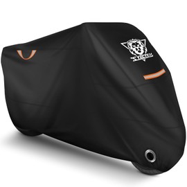 XYZCTEM Motorcycle Cover Waterproof Outdoor All Season Protection Motorcycle Storage Night Reflective Handles with Lock-Holes Storage Bag Fits up to 116" Motorcycle Vehicle Covers, Black